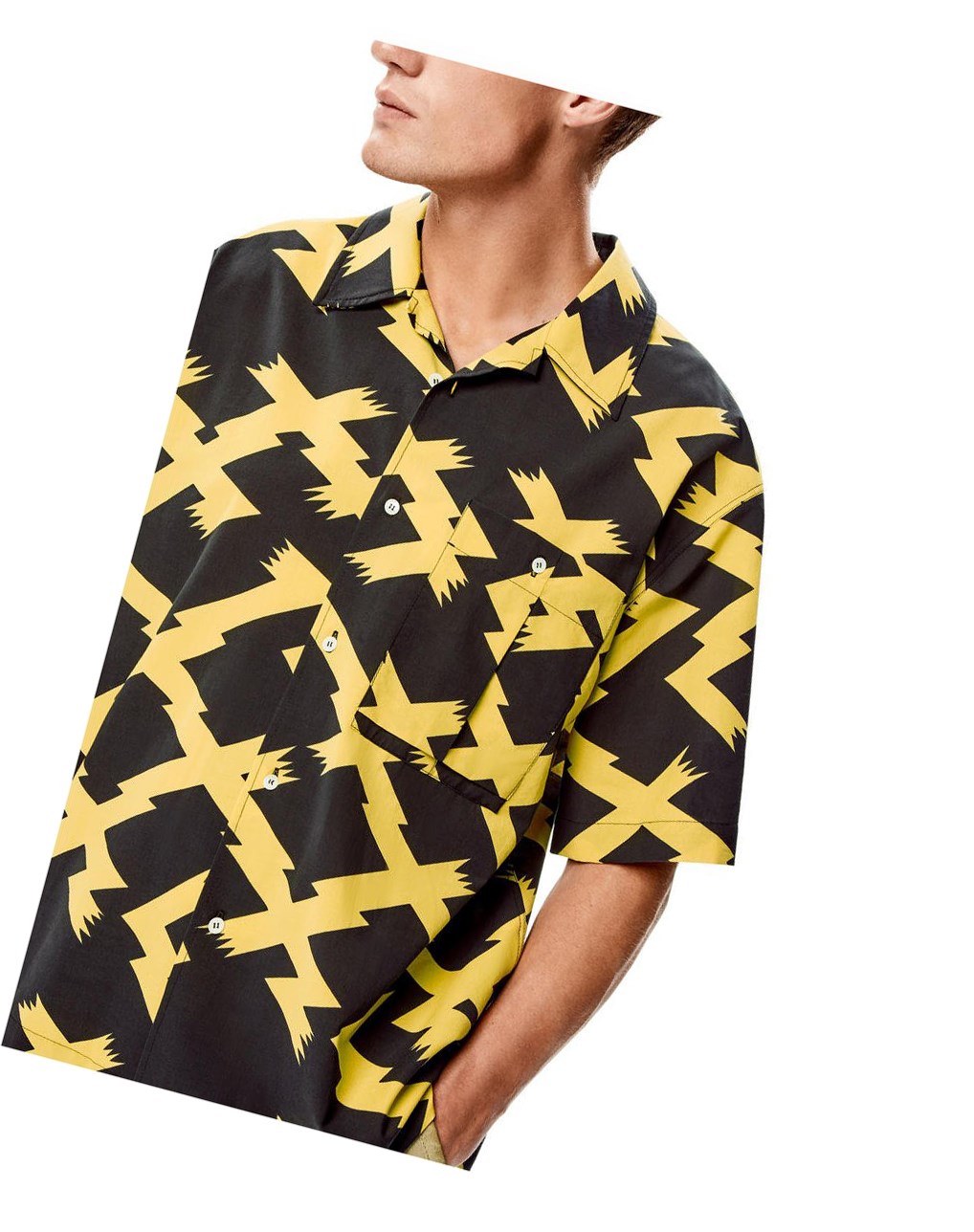 Loewe Allover print shirt in cotton Black / Yellow | XC2356017