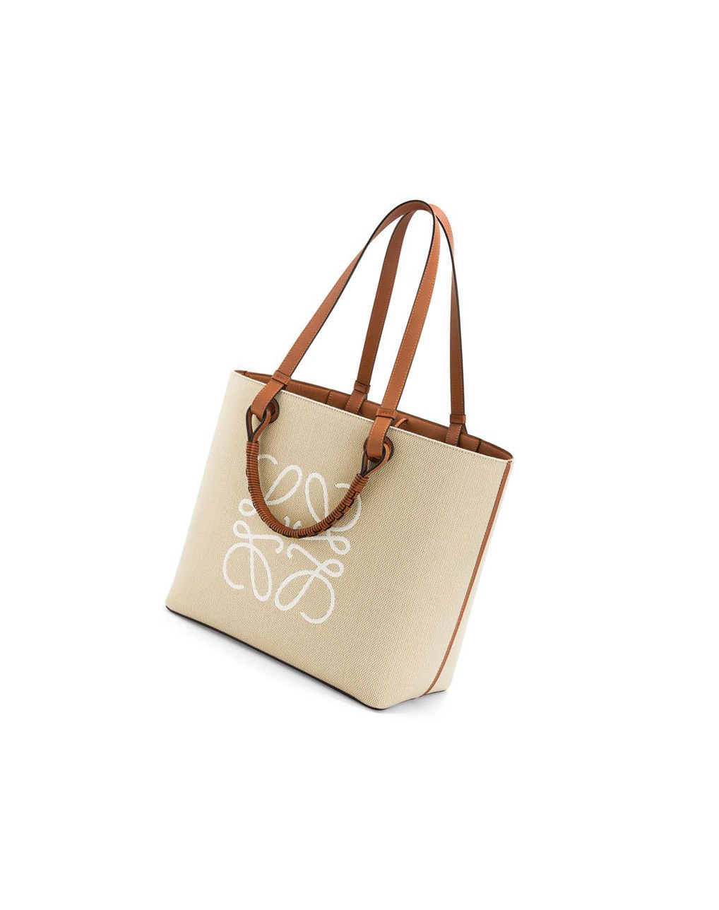 Loewe Anagram Tote bag in jacquard and calfskin Ecru / Tan | LR4586127