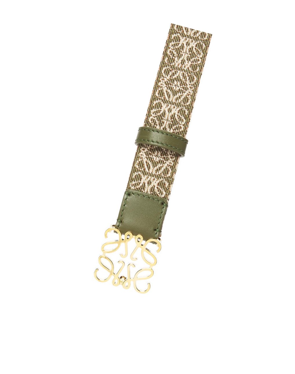 Loewe Anagram belt in jacquard and calfskin Avocado Green / Gold | GY9538142