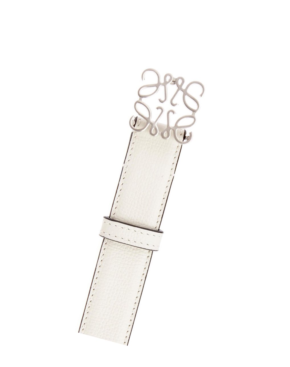 Loewe Anagram belt in pebble grain calfskin Soft White / Silver | XT1574062