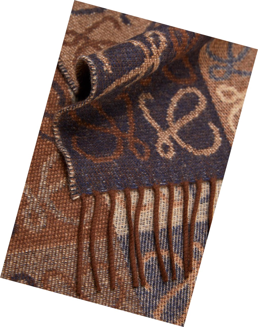 Loewe Anagram scarf in wool and cashmere Navy / Brown | PZ0982765