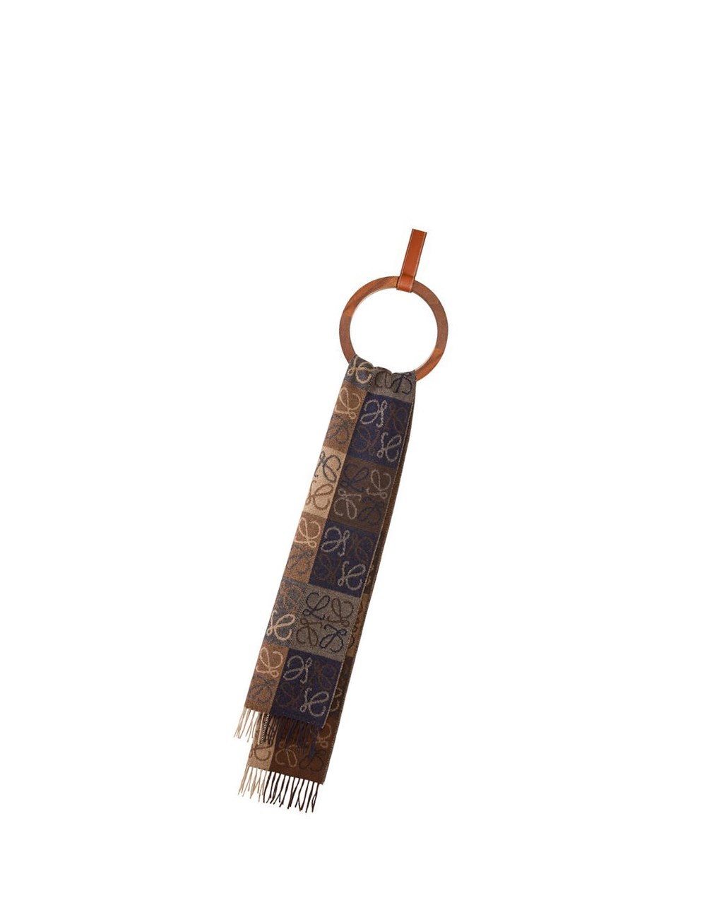 Loewe Anagram scarf in wool and cashmere Navy / Brown | PZ0982765