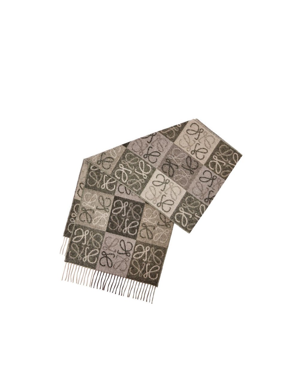 Loewe Anagram scarf in wool and cashmere Beige / Khaki Green | YS4186297
