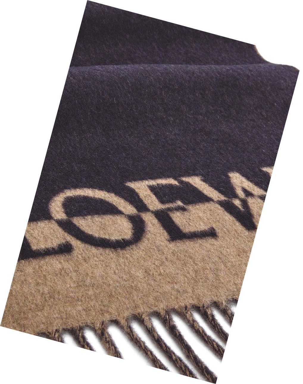 Loewe Bicolour LOEWE scarf in wool and cashmere Navy Blue / Camel | LW1694253