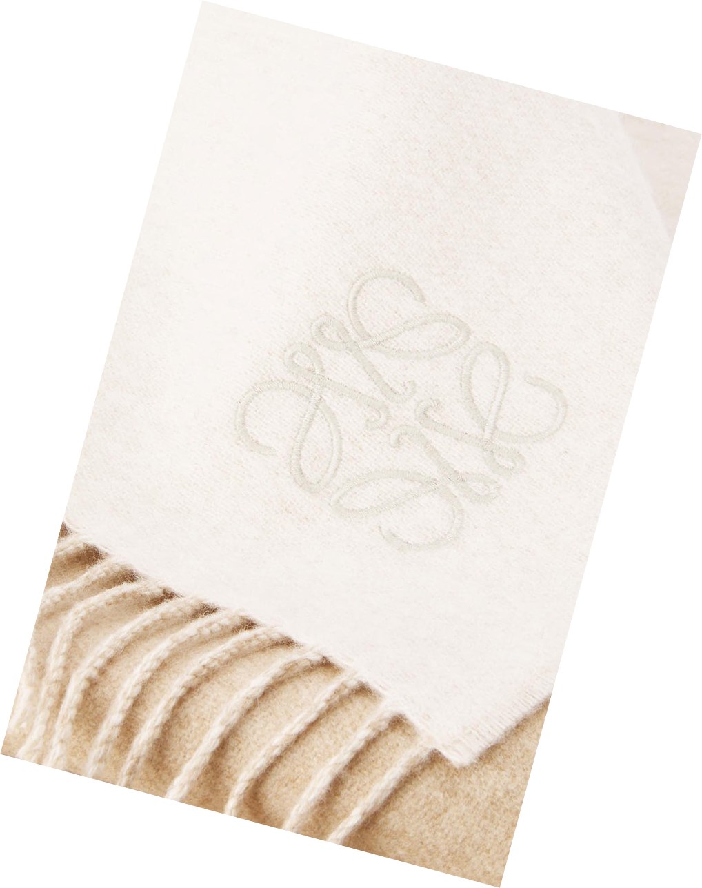Loewe Bicolour scarf in wool and cashmere Ivory / Sand | EB6892430