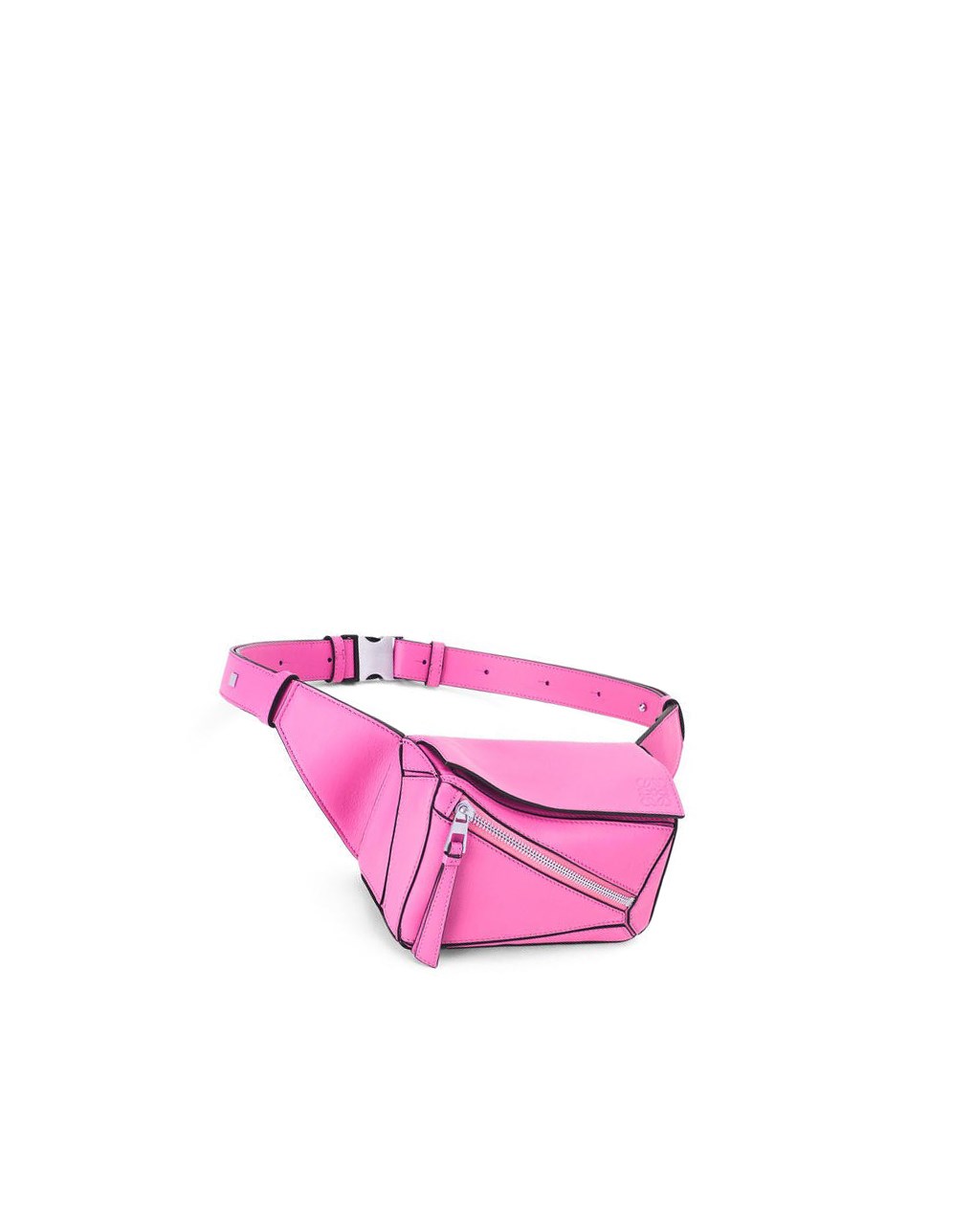 Loewe Mini Puzzle bumbag in classic calfskin Neon Pink | BV0481327