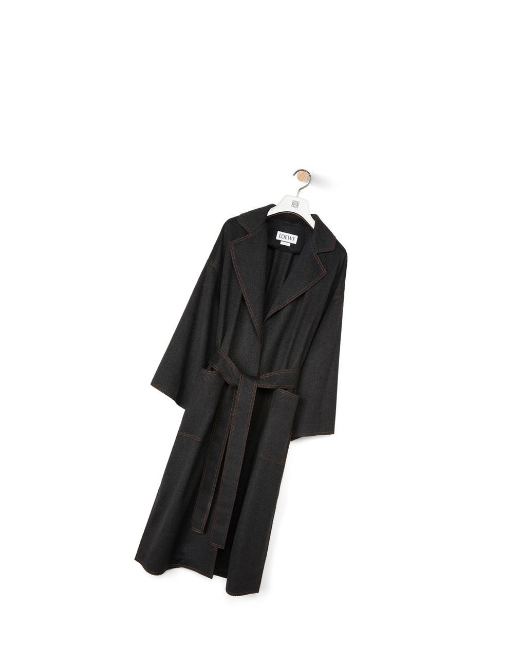 Loewe Oversize belted coat in cashmere and silk Grey Melange | ZT1594627