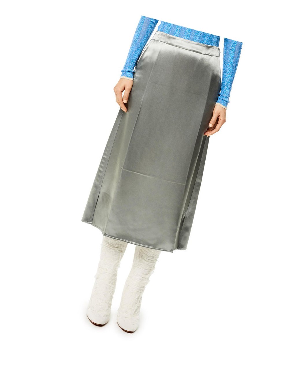 Loewe Slip midi skirt in satin Platinum | QV6310872