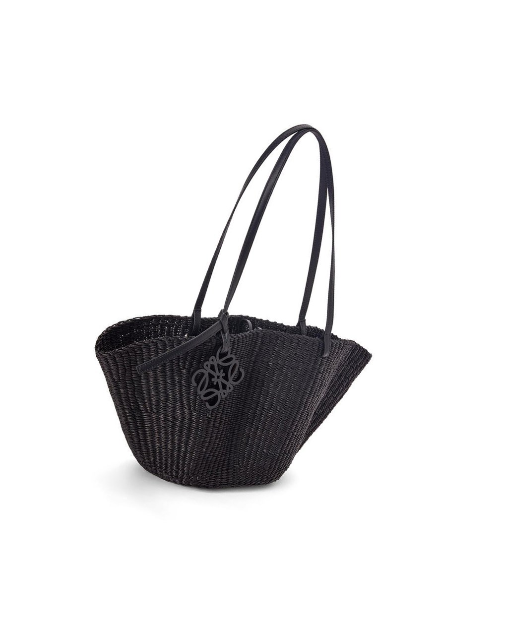 Loewe Small Shell Basket bag in elephant grass and calfskin Black / Black | VS7682430