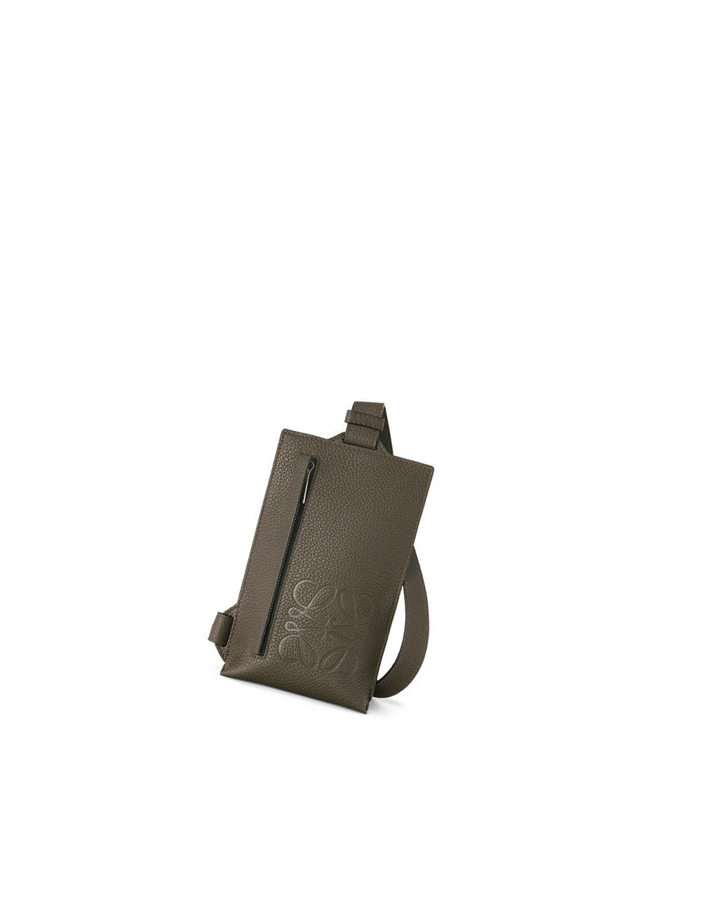 Loewe Vertical T Pocket in grained calfskin Dark Khaki Green | AK2431705