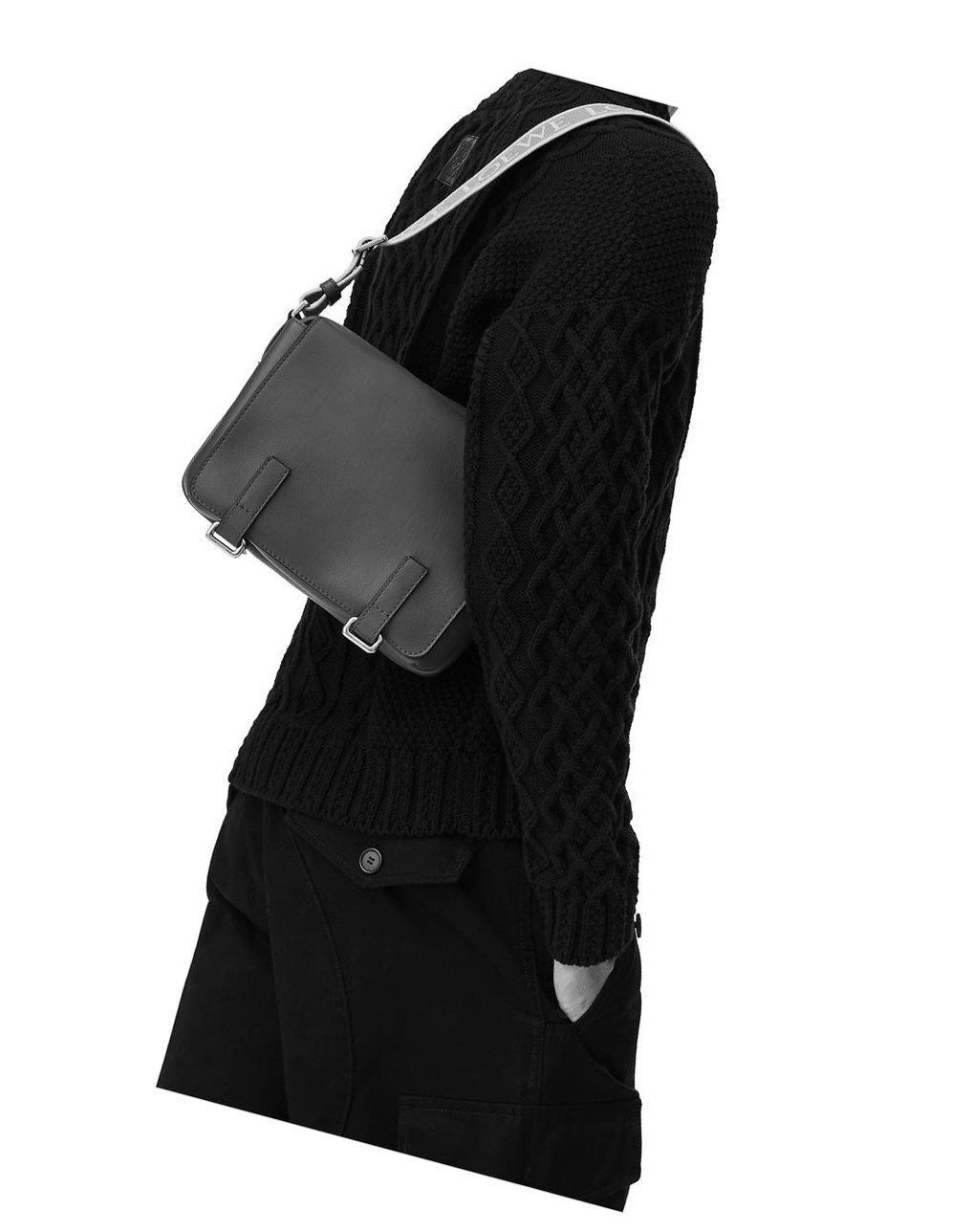 Loewe XS Military messenger bag in supple smooth calfskin and jacquard Black | MZ4315728