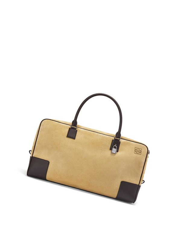 Loewe Amazona 44 bag in suede and calfskin Gold / Chocolate Brown | PI2845367