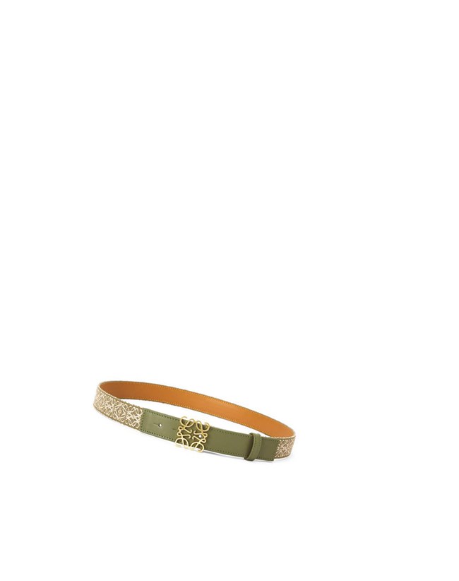 Loewe Anagram belt in jacquard and calfskin Avocado Green / Gold | GY9538142