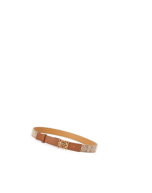 Loewe Anagram belt in jacquard and calfskin Tan / Gold | ZE2941308
