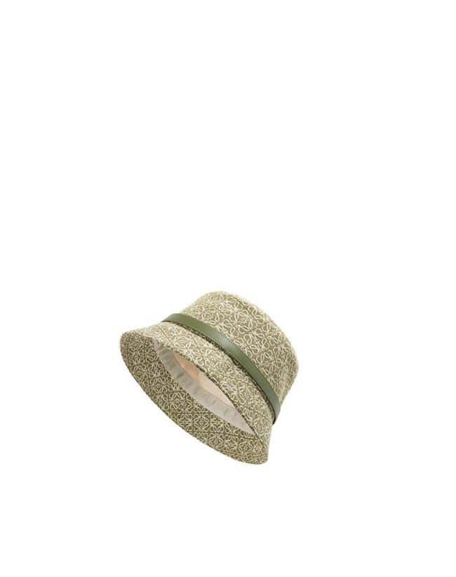 Loewe Anagram bucket hat in jacquard and calfskin Green / Avocado Green | SY5472169