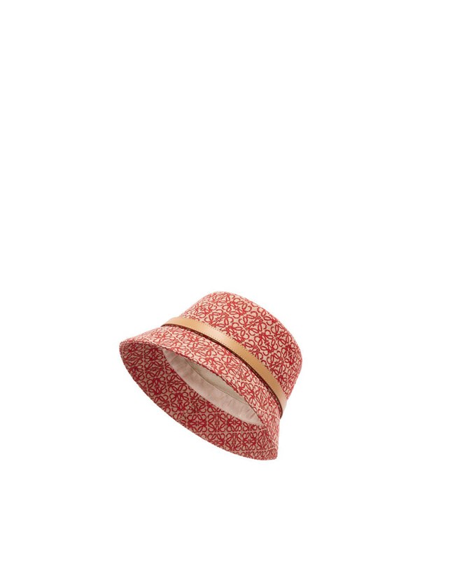 Loewe Anagram bucket hat in jacquard and calfskin Red / Warm Desert | TW8130526