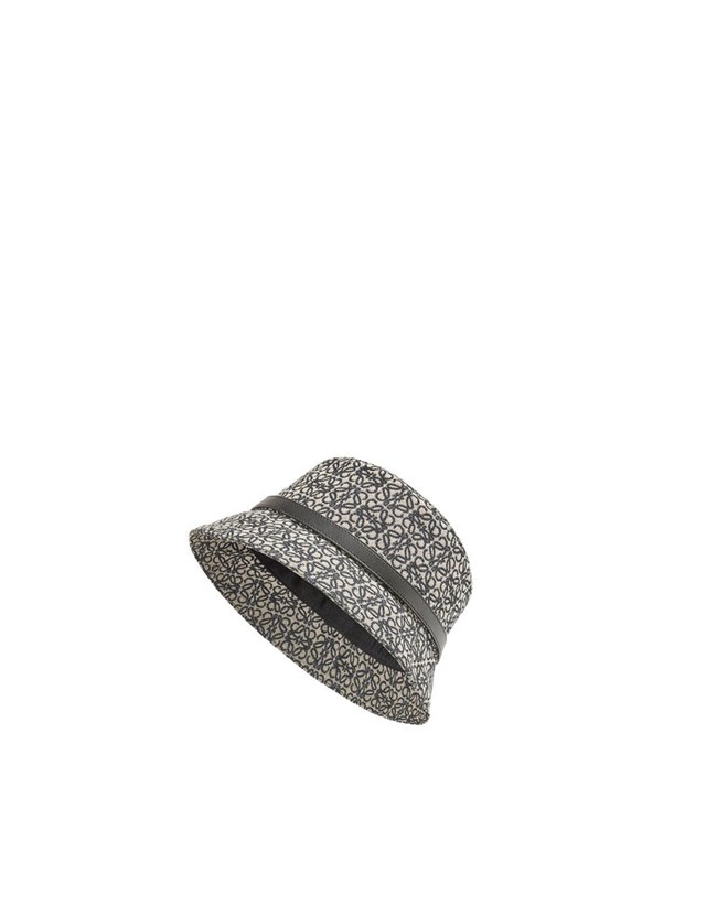 Loewe Anagram bucket hat in jacquard and calfskin Navy / Black | YN5437196