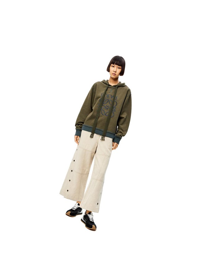 Loewe Anagram hoodie in cotton Loden Green | JU9132486