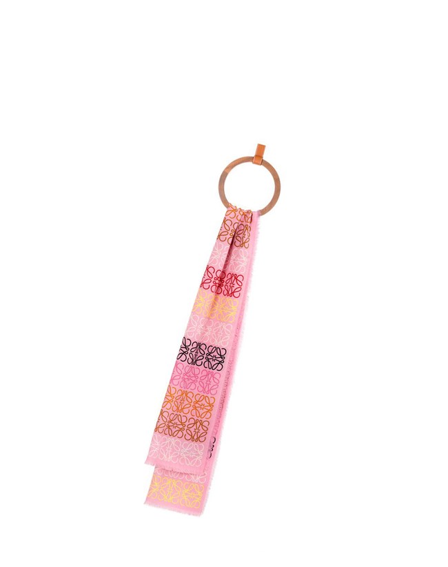 Loewe Anagram lines scarf in wool and cashmere Pink Tulip / Multicolor | VB6054931