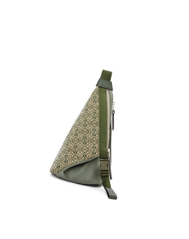 Loewe Anton sling in Anagram jacquard and canvas Khaki Green | FT2109578