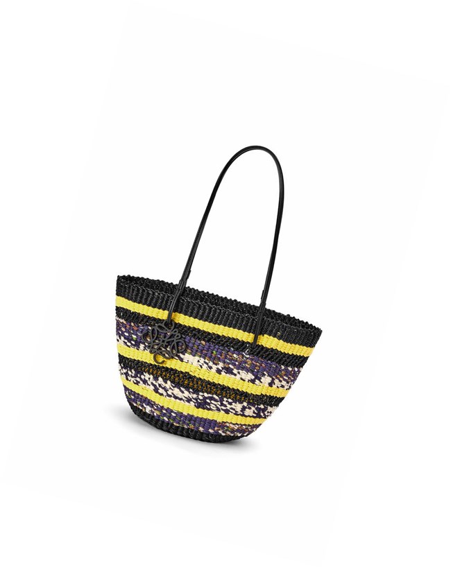 Loewe Basket Tote in elephant grass and calfskin Black / Yellow | IT8649205