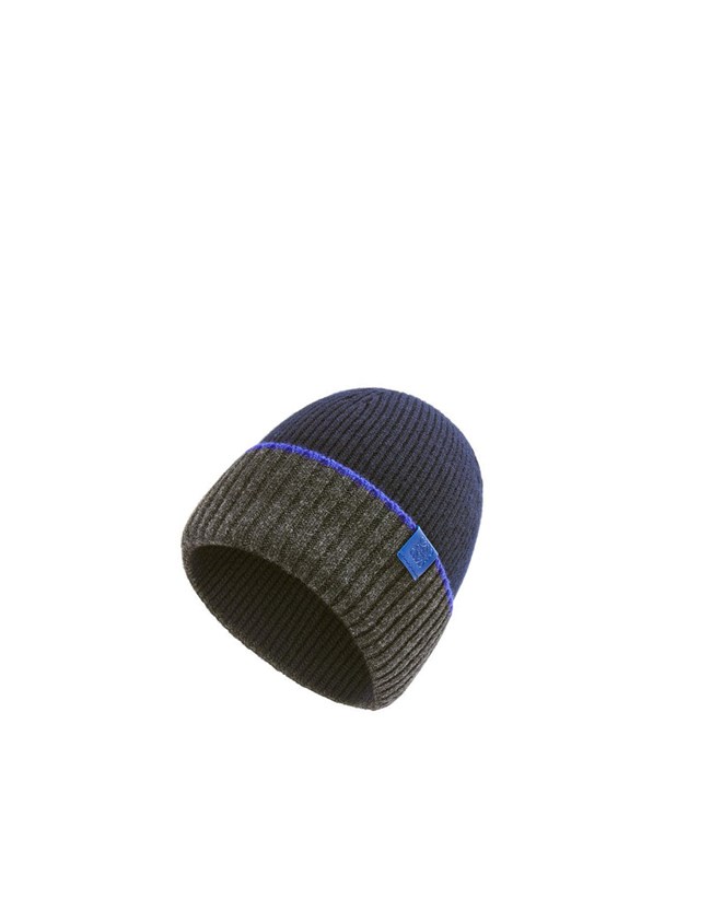Loewe Beanie hat in wool Navy Blue / Grey | PN2057639