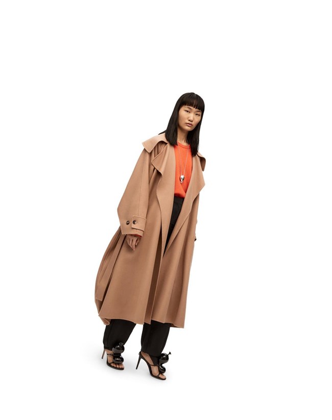 Loewe Belted coat in wool and cashmere Camel | UP0378254