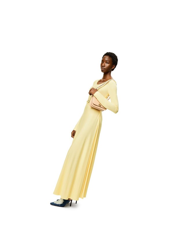 Loewe Belted midi dress in viscose Light Yellow | RP4092315