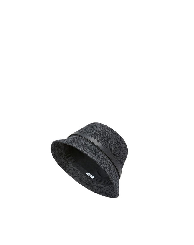 Loewe Bucket hat in Anagram jacquard and calfskin Anthracite / Black | GR3056814