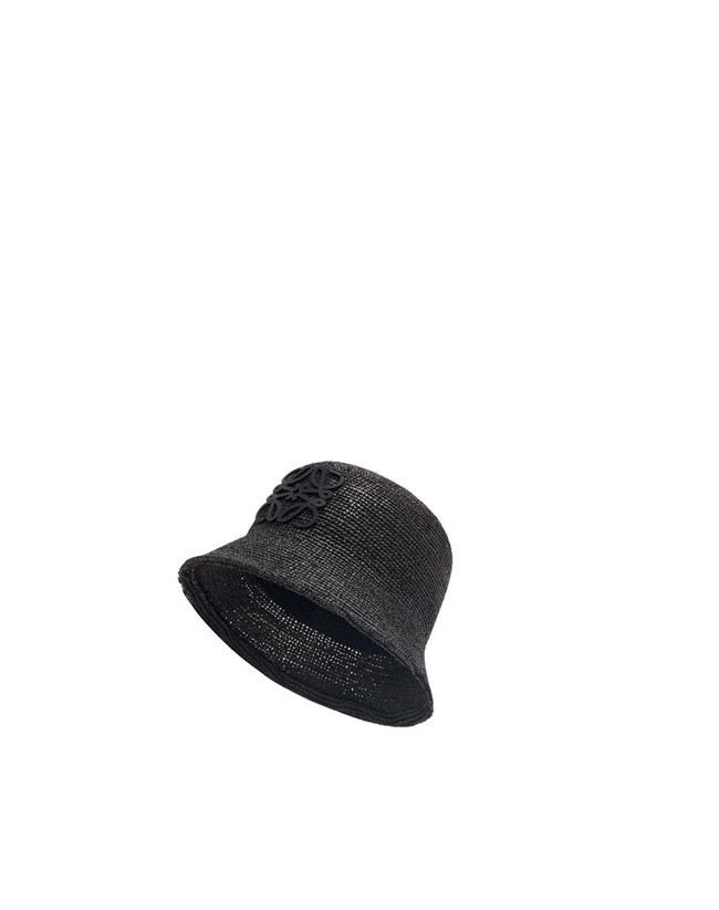 Loewe Bucket hat in raffia and calfskin Black | ML8703645