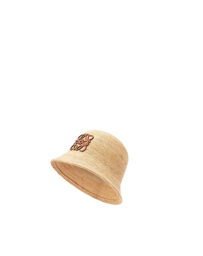 Loewe Bucket hat in raffia and calfskin Natural | SW8239741