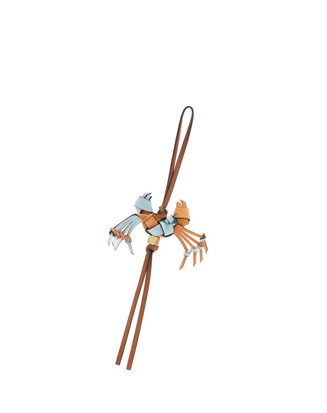Loewe Crab charm in calfskin Soft Apricot / Crystal Blue | WB6412397
