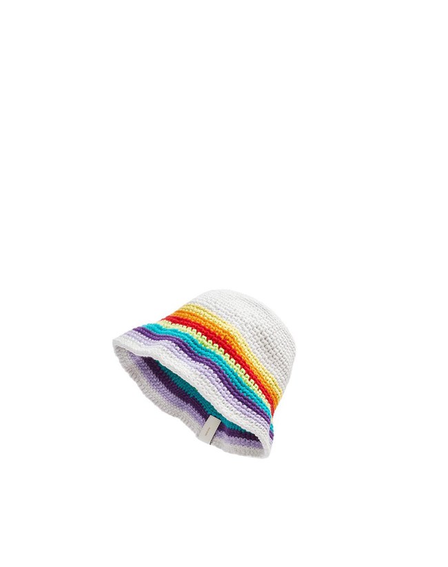 Loewe Crochet hat in cotton and calfskin Multicolor / White | JS2736581