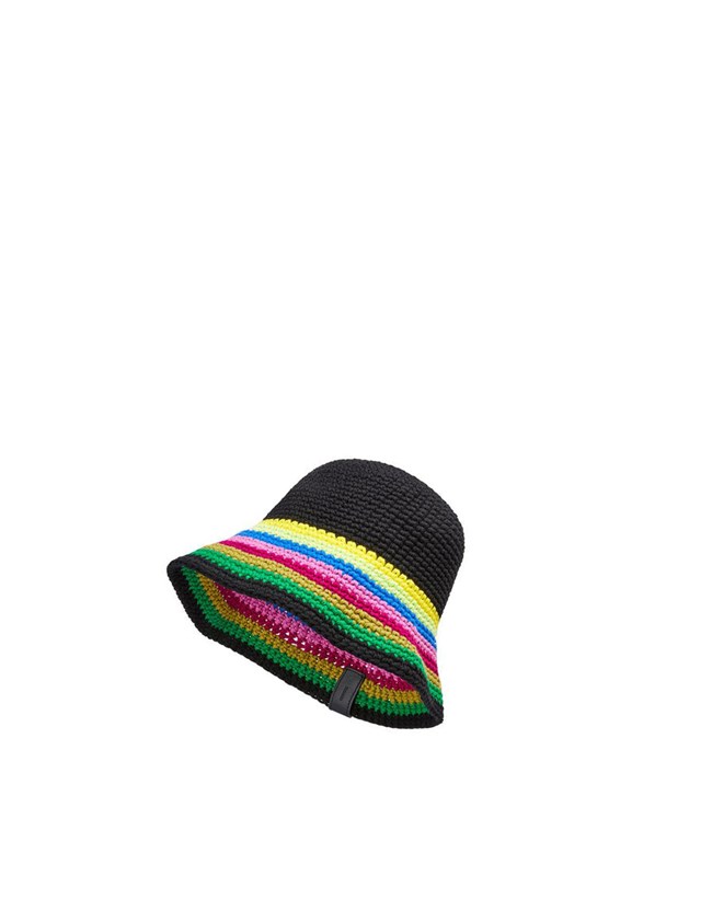 Loewe Crochet hat in cotton and calfskin Multicolor / Black | MF2796403