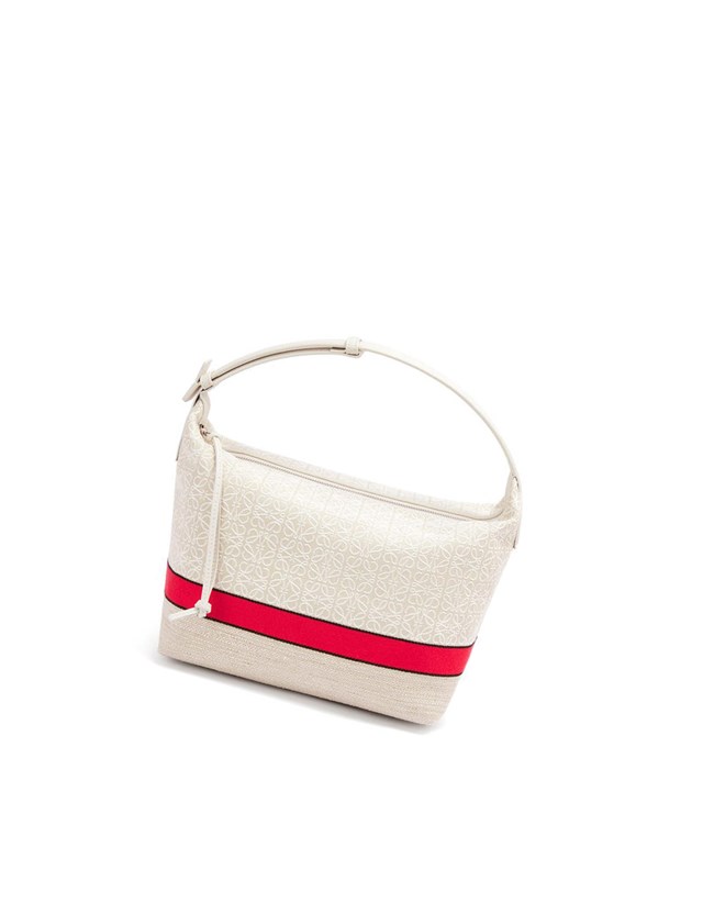 Loewe Cubi bag in jacquard and calfskin Ecru / Red | XD9531274