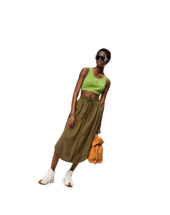 Loewe Elasticated midi skirt in silk Dry Green | XZ5163078