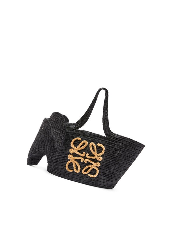 Loewe Elephant Basket bag in raffia Black | MQ4701895