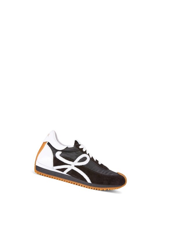 Loewe Flow runner in suede, calfskin and nylon Black / White | XK8341567