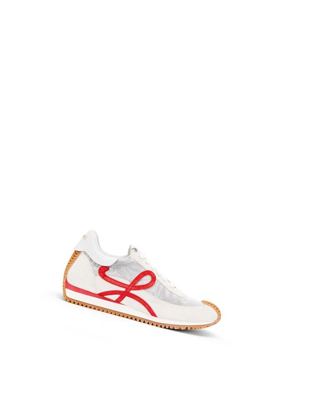 Loewe Flow runner in technical mesh and suede Silver / White / Red | NM3764280