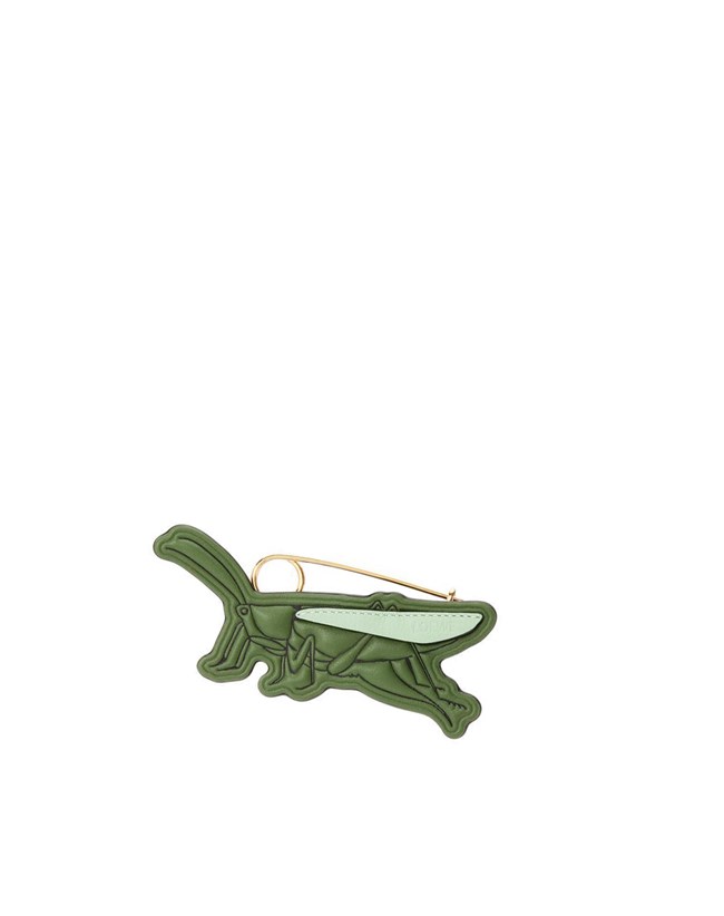 Loewe Grasshopper pin charm in calfskin and metal Green Aloe | QT5149286