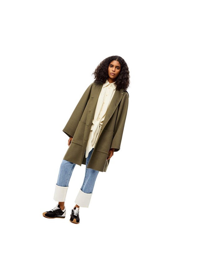 Loewe Hooded coat and wool and cashmere Loden Green | VB7506913