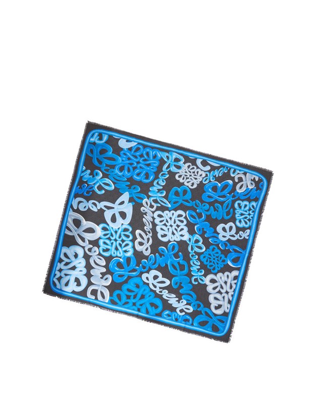 Loewe LOEWE Anagram scarf in silk and cashmere Blue / Multicolor | SB8217904