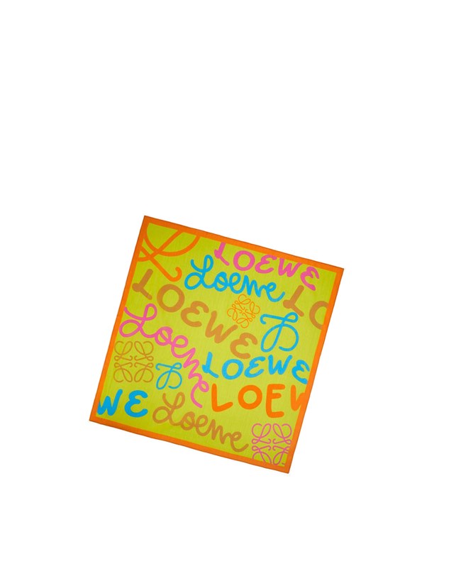 Loewe LOEWE scarf in cotton and silk Green / Multicolor | MP7034856