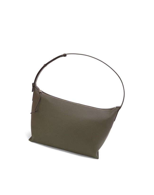 Loewe Large Cubi bag in grained calfskin Dark Khaki Green | DW2465813