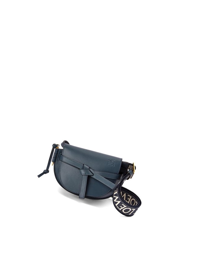 Loewe Mini Gate Dual bag in soft calfskin and jacquard Onyx Blue | IC2876590