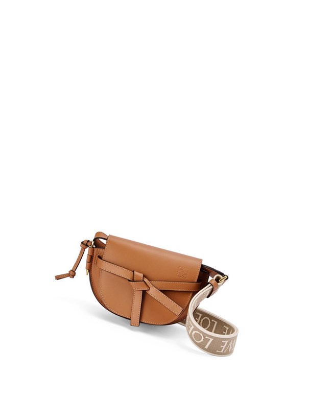 Loewe Mini Gate Dual bag in soft calfskin and jacquard Tan | SW7054632