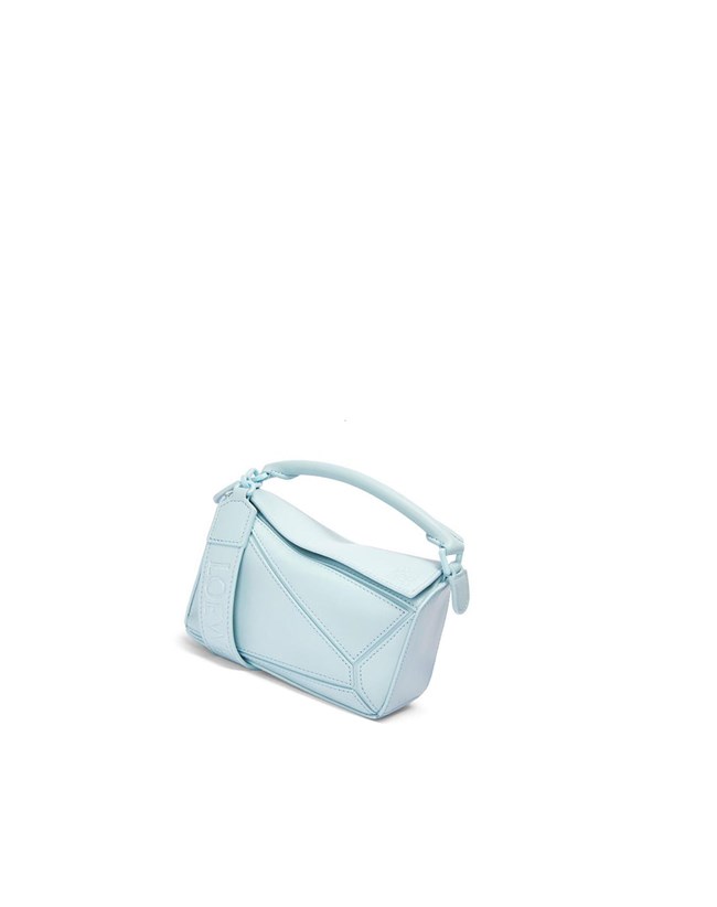 Loewe Mini Puzzle bag in satin calfskin Aquamarine | AY4581236