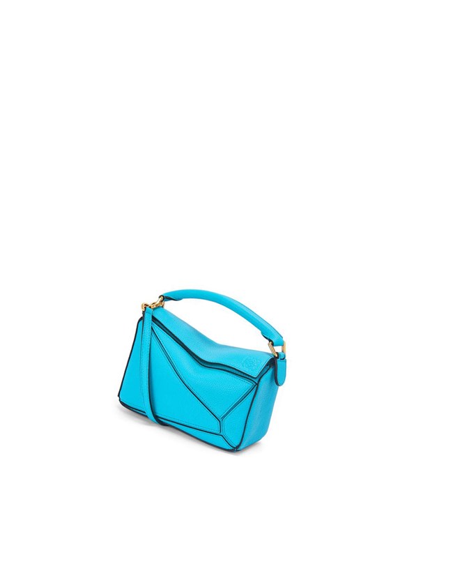 Loewe Mini Puzzle bag in soft grained calfskin Cyan | ZY1594837