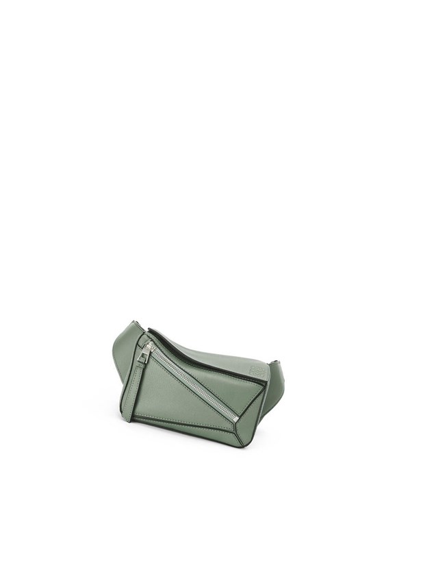 Loewe Mini Puzzle bumbag in classic calfskin Dark Sage | BT7539481