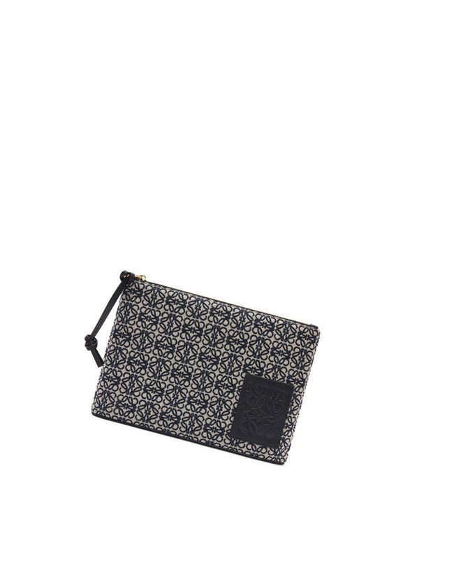 Loewe Oblong pouch in Anagram jacquard and calfskin Navy / Black | WC4205819